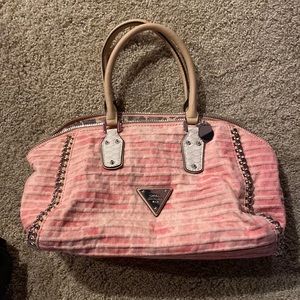 Pink slight tie dye guess purse with long strap includes